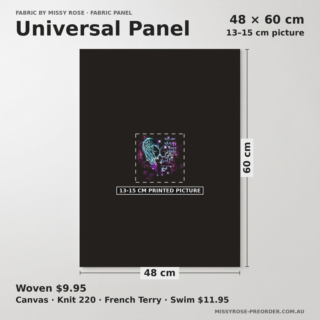 Design 544 Wings Panel universal panel sizing – 13–15 cm printed picture on 48 × 60 cm fabric | Fabric by Missy Rose