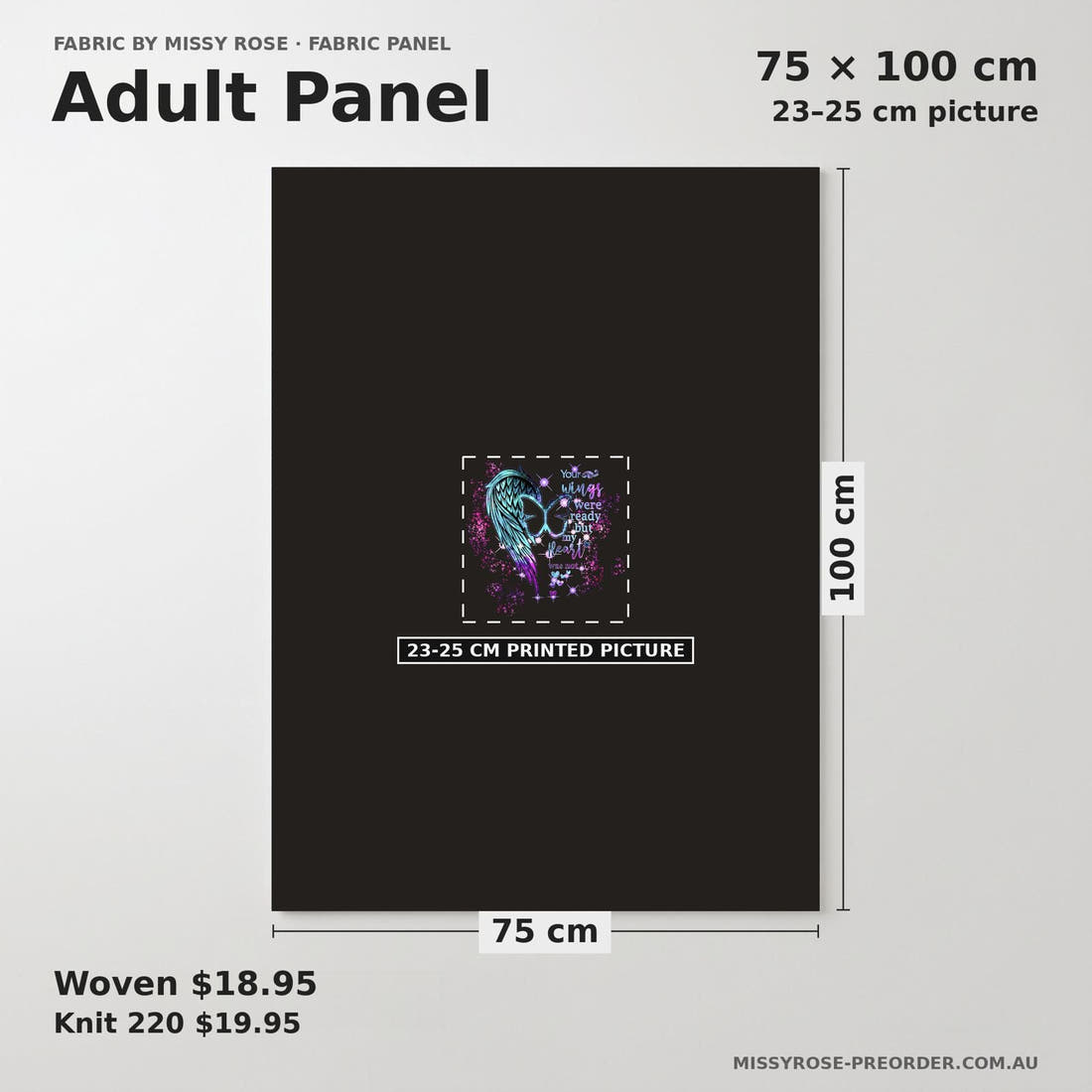 Design 544 Wings Panel adult panel sizing – 23–25 cm printed picture on 75 × 100 cm fabric | Fabric by Missy Rose