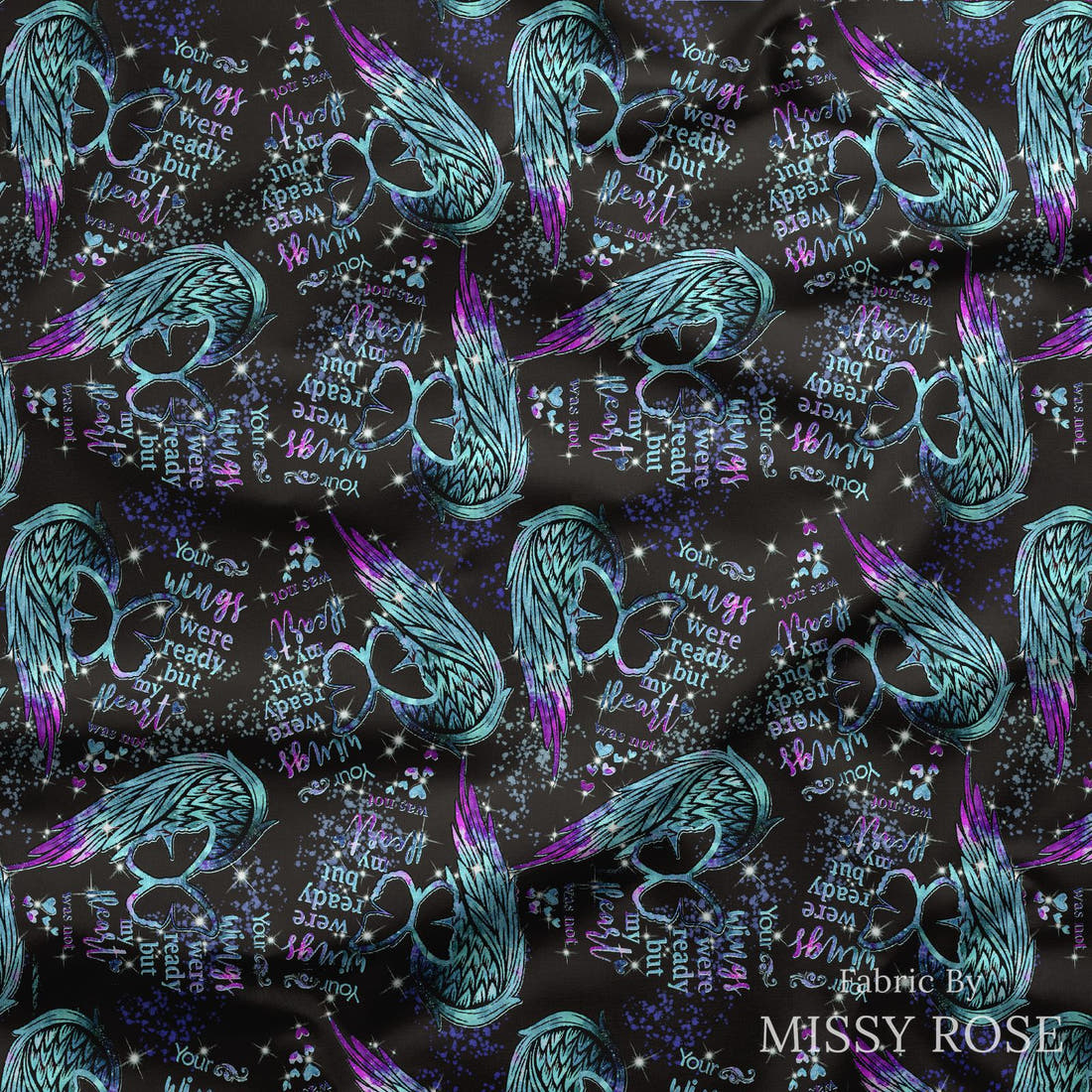Design 544 Wings Fabric draped fabric mockup – custom printed fabric by the metre | Fabric by Missy Rose