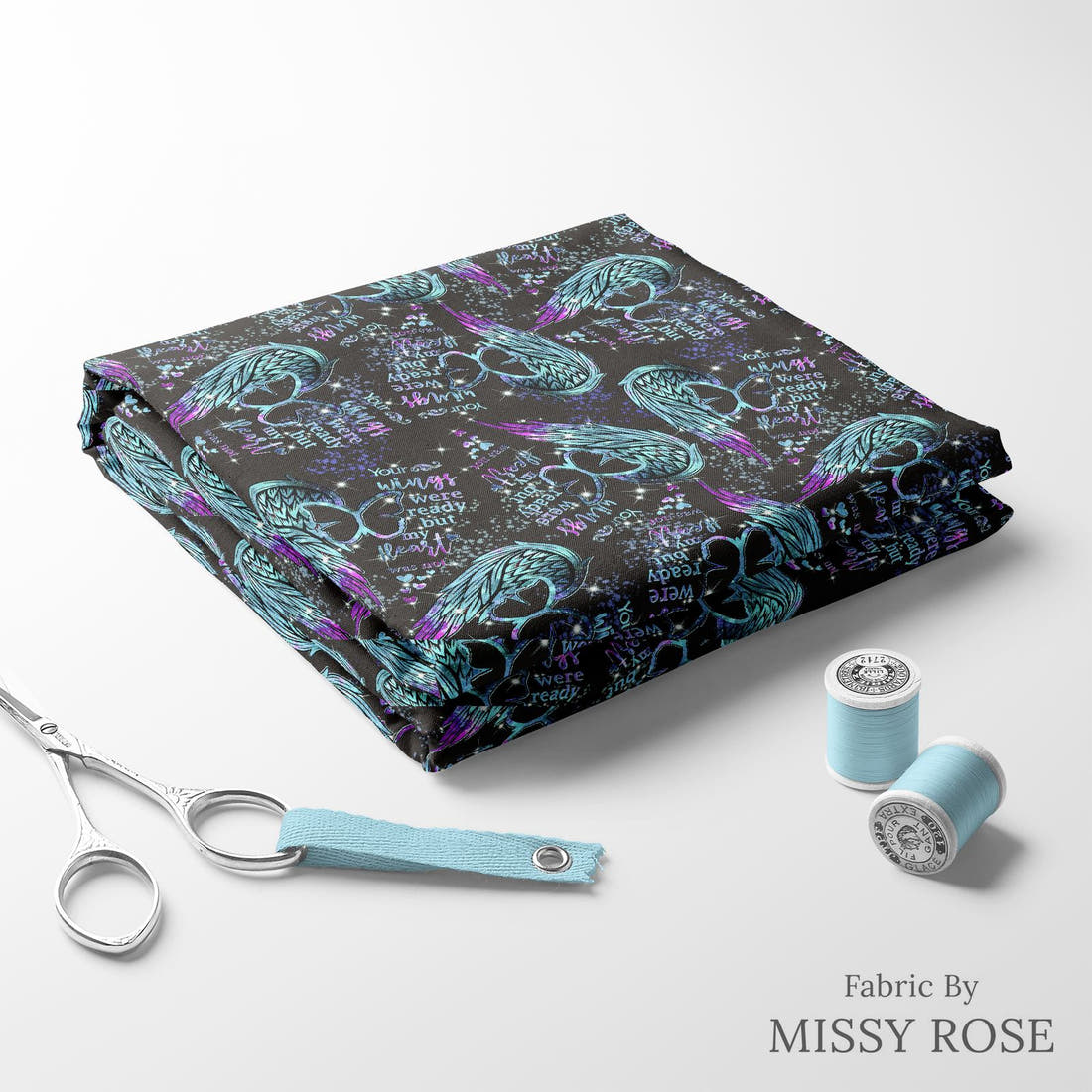 Design 544 Wings Fabric folded fabric stack with matching thread – pre-order fabric Australia | Fabric by Missy Rose