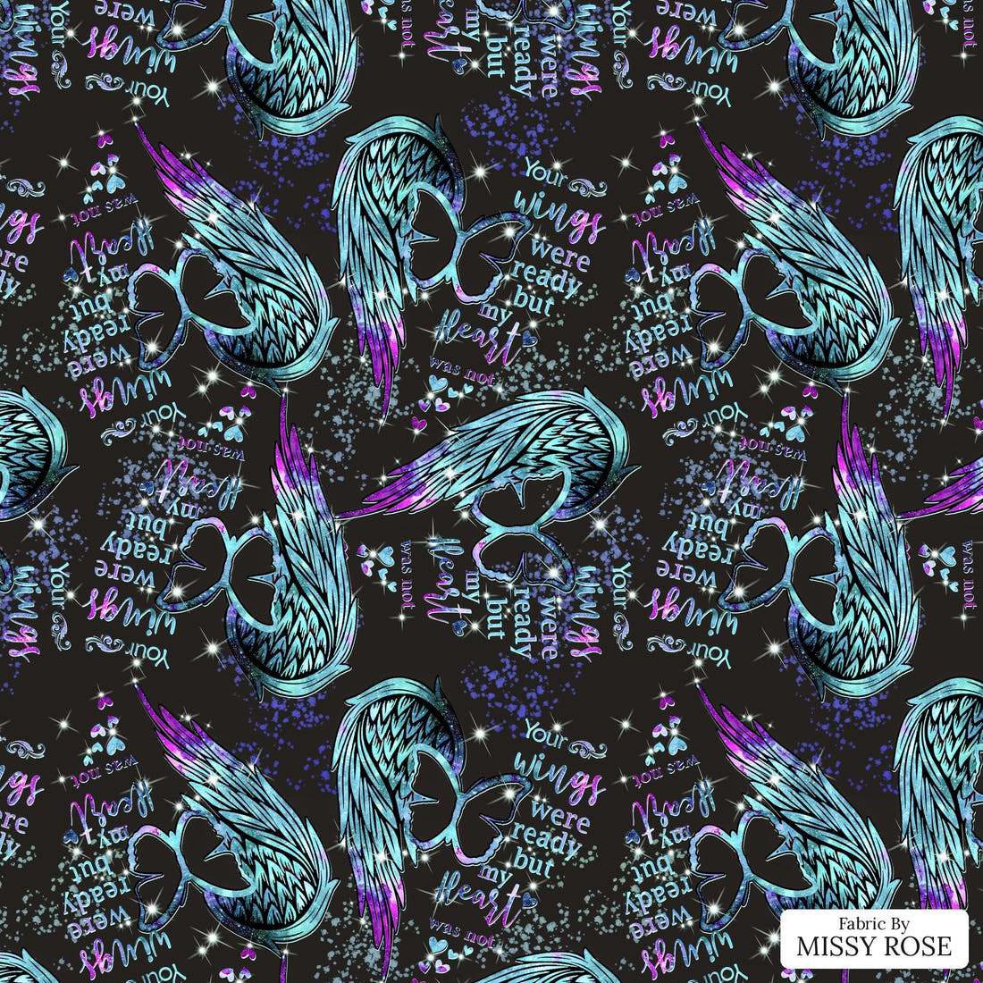 Design 544 Wings Fabric - flat view of the print, zoom in for detail | Fabric by Missy Rose