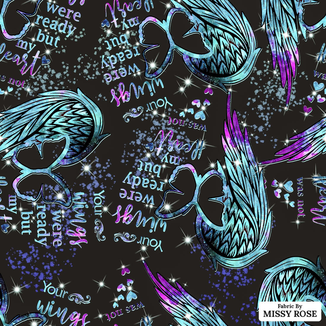 Design 544 Wings Fabric - flat view of the print, zoom in for detail | Fabric by Missy Rose