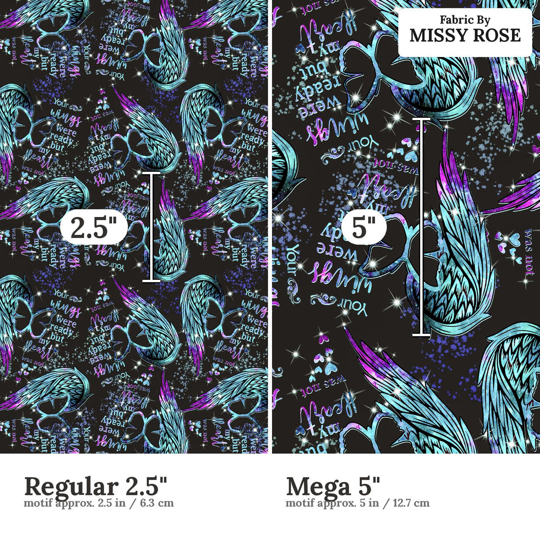 Design 544 Wings Fabric size comparison - print scale | Fabric by Missy Rose