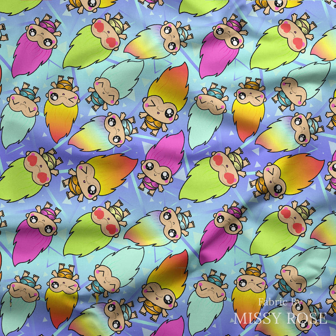 Design 545 Trolls Fabric draped fabric mockup – custom printed fabric by the metre | Fabric by Missy Rose