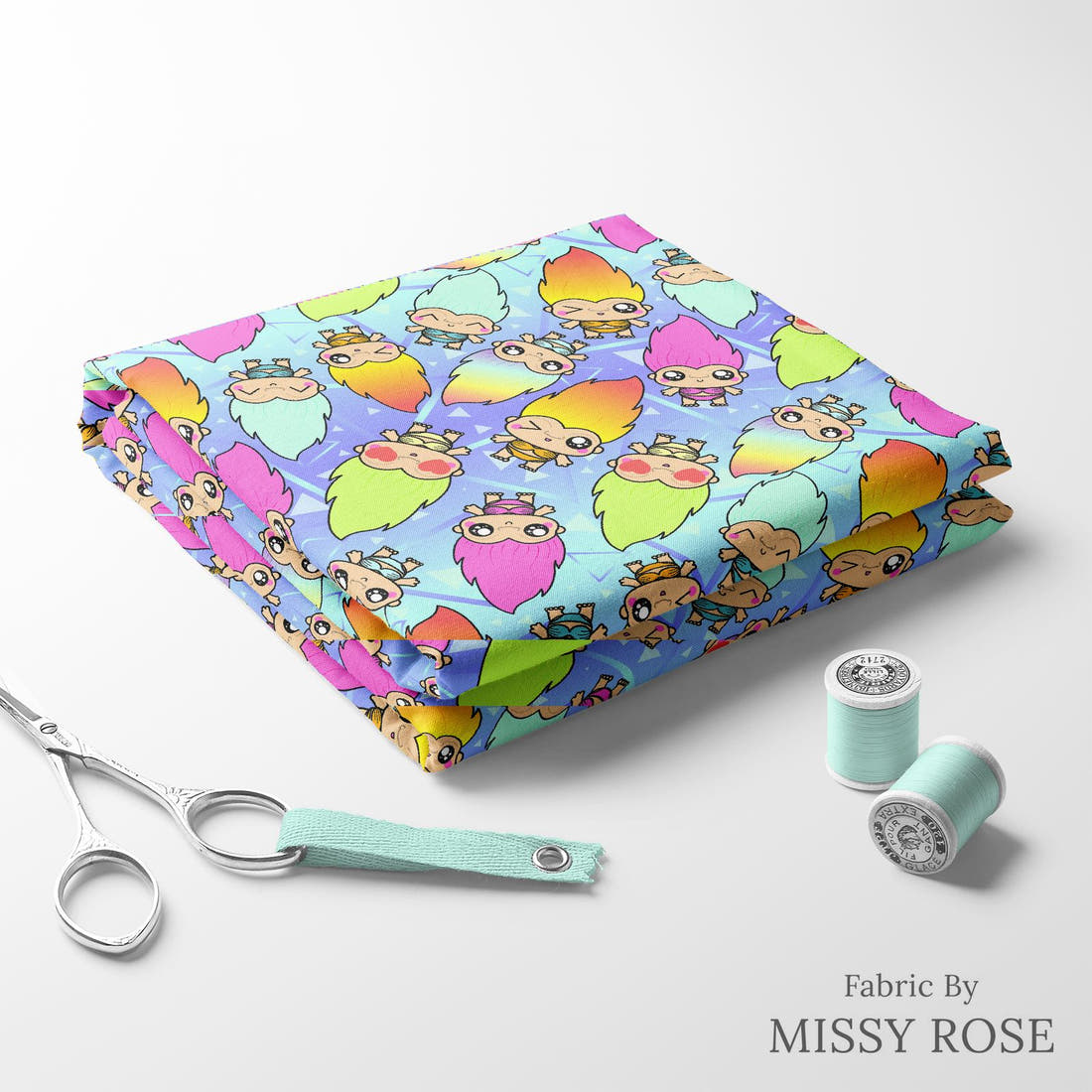 Design 545 Trolls Fabric folded fabric stack with matching thread – pre-order fabric Australia | Fabric by Missy Rose