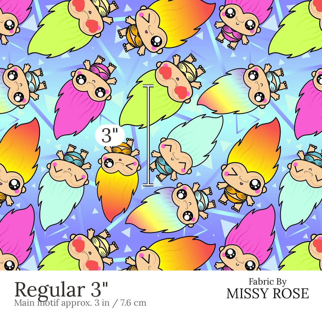 Design 545 Trolls Fabric Regular 3 inch print scale guide | Fabric by Missy Rose