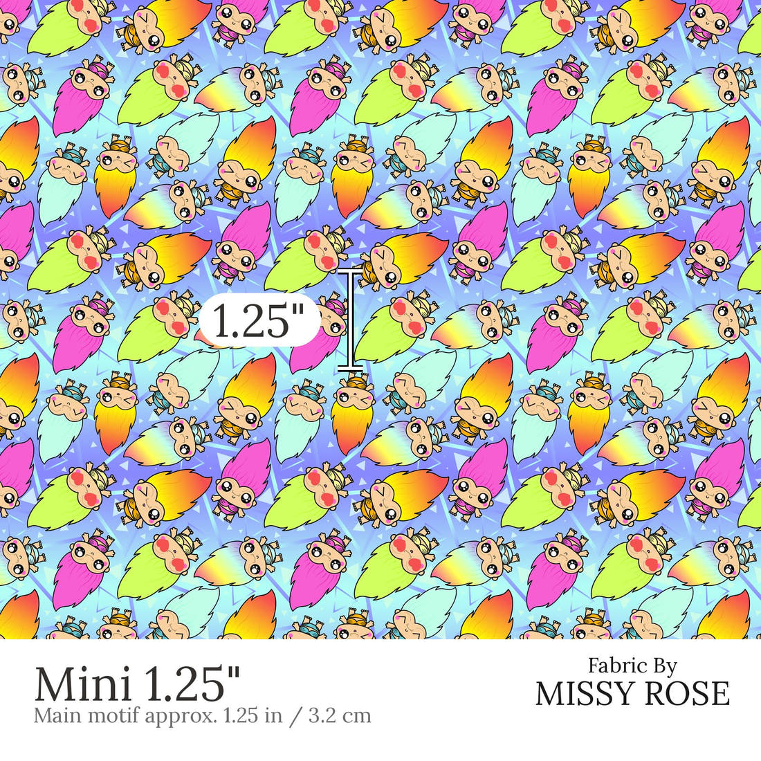 Design 545 Trolls Fabric Mini 1.25 inch print scale guide | Fabric by Missy Rose