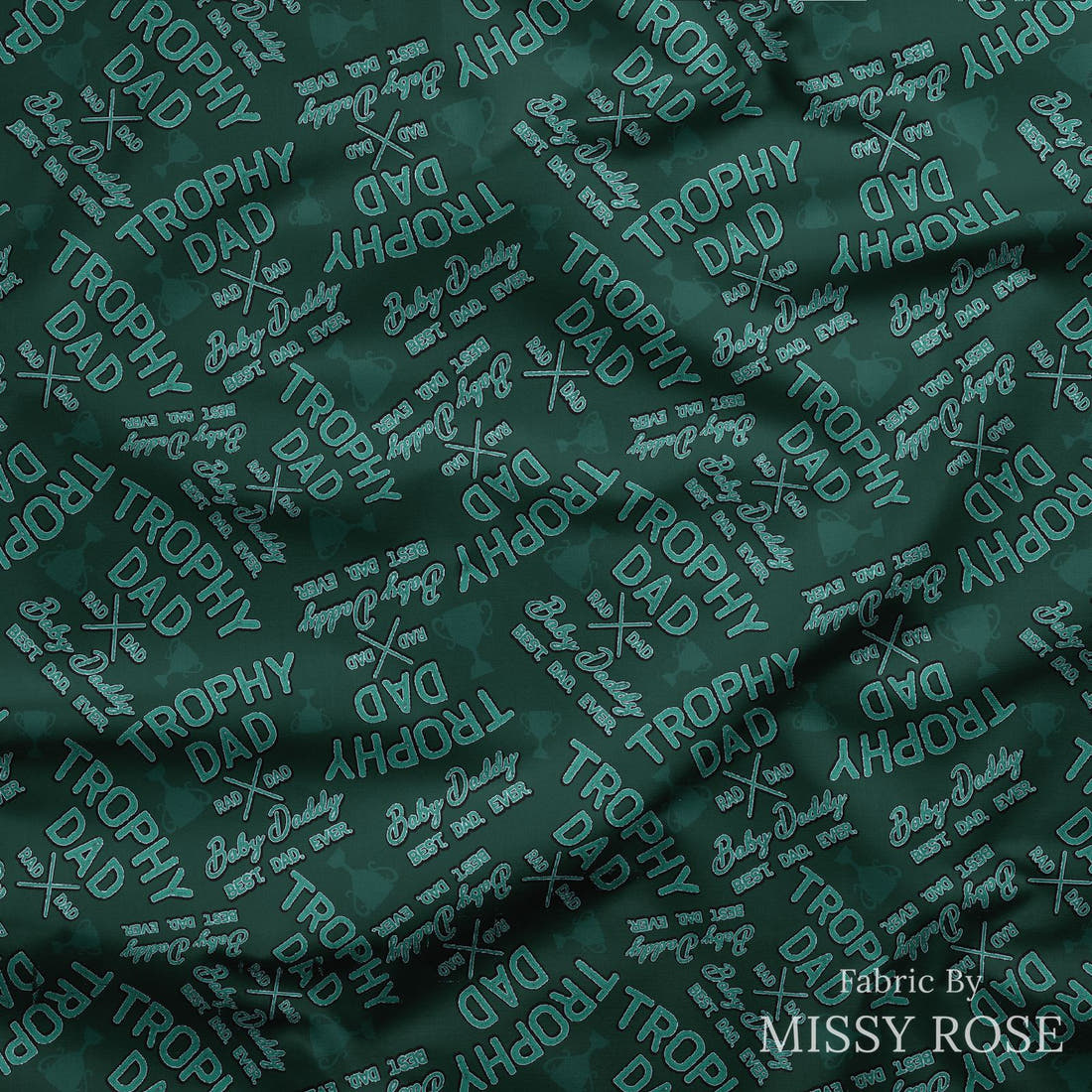 Design 546 Trophy Dad Fabric draped fabric mockup – custom printed fabric by the metre | Fabric by Missy Rose