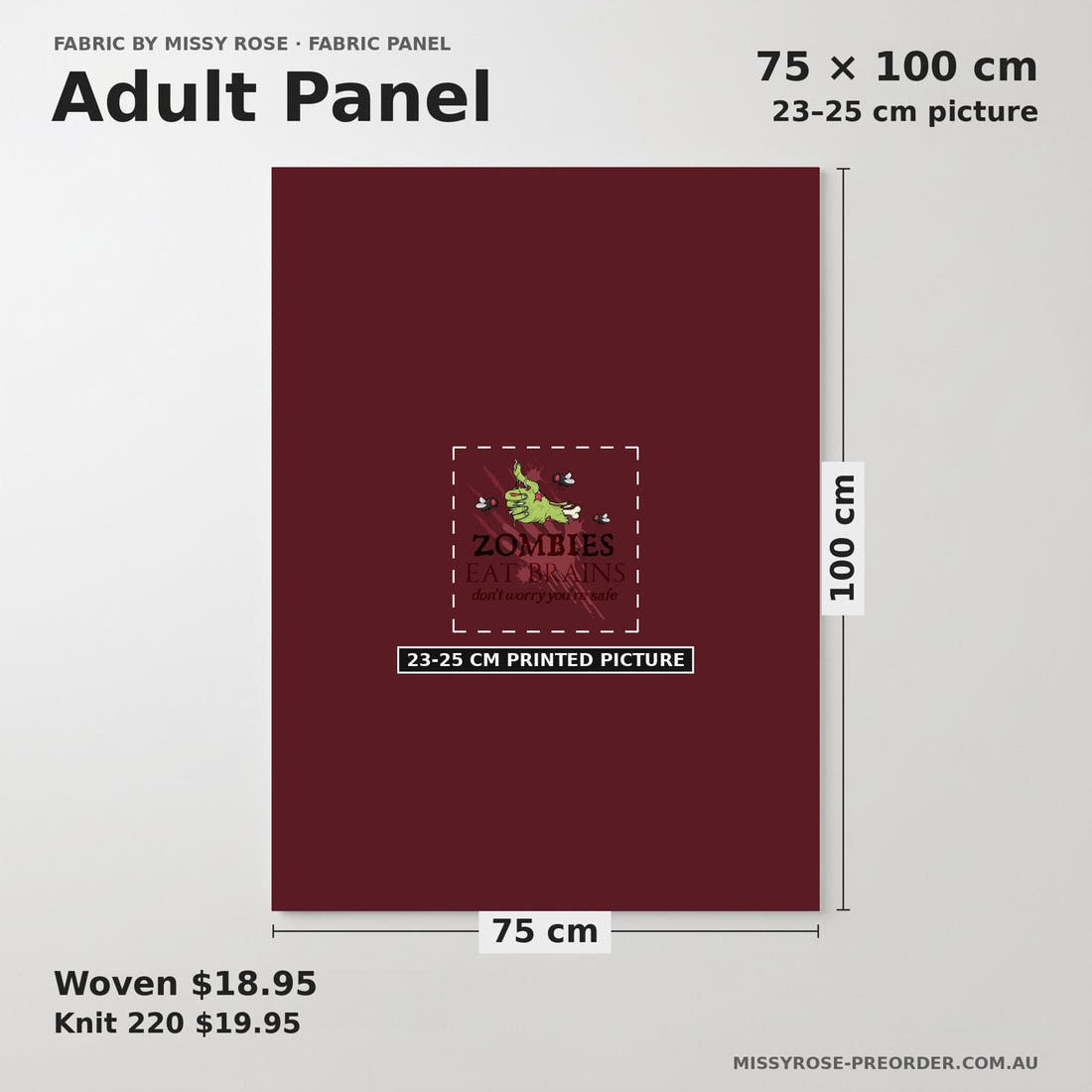 Design 548 Red Zombie Panel adult panel sizing – 23–25 cm printed picture on 75 × 100 cm fabric | Fabric by Missy Rose