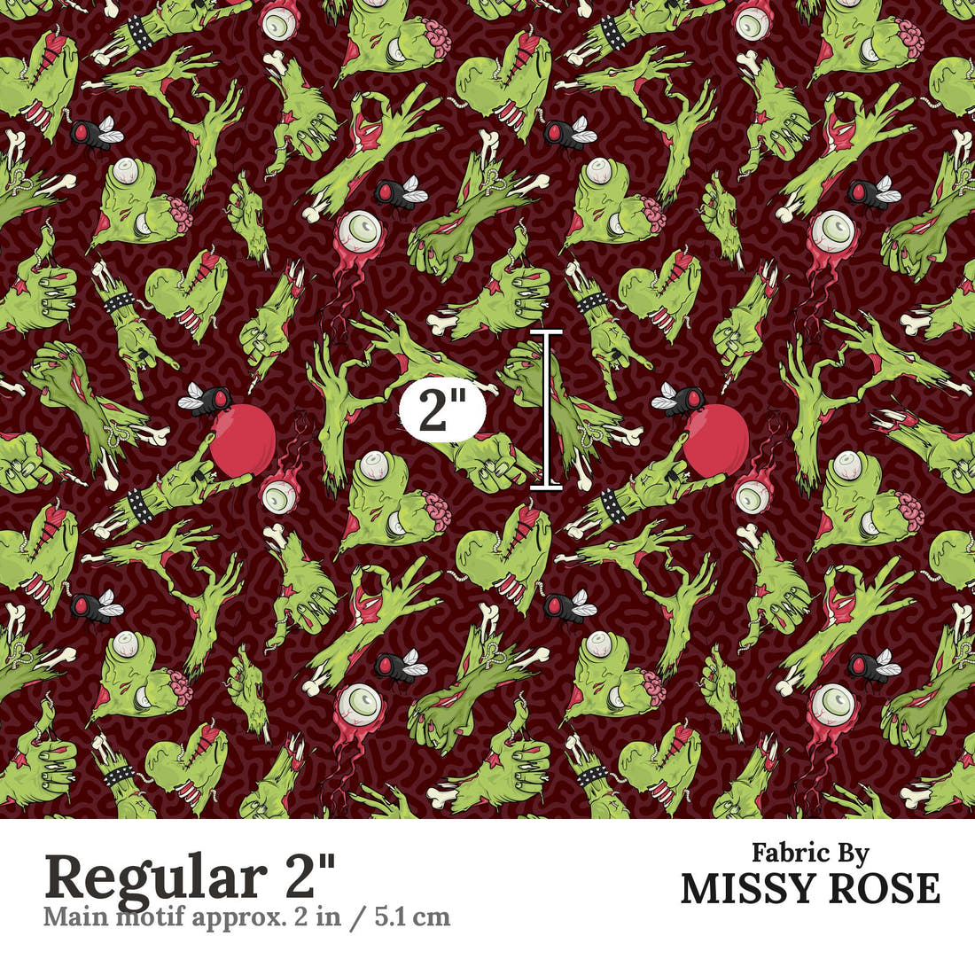 Design 548 Red Zombie Fabric Regular 2" - print scale | Fabric by Missy Rose