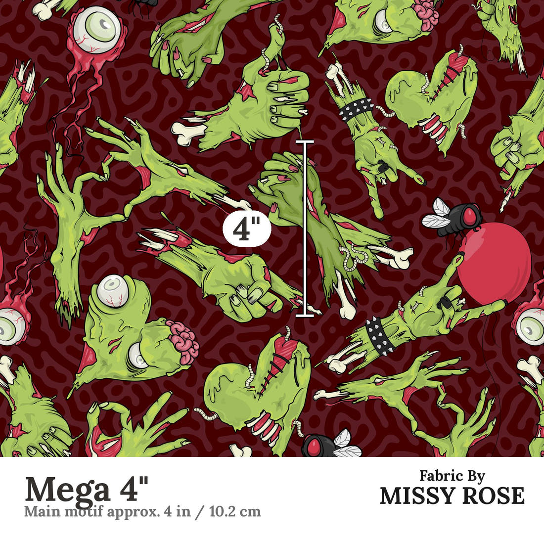 Design 548 Red Zombie Fabric Mega 4" - print scale | Fabric by Missy Rose