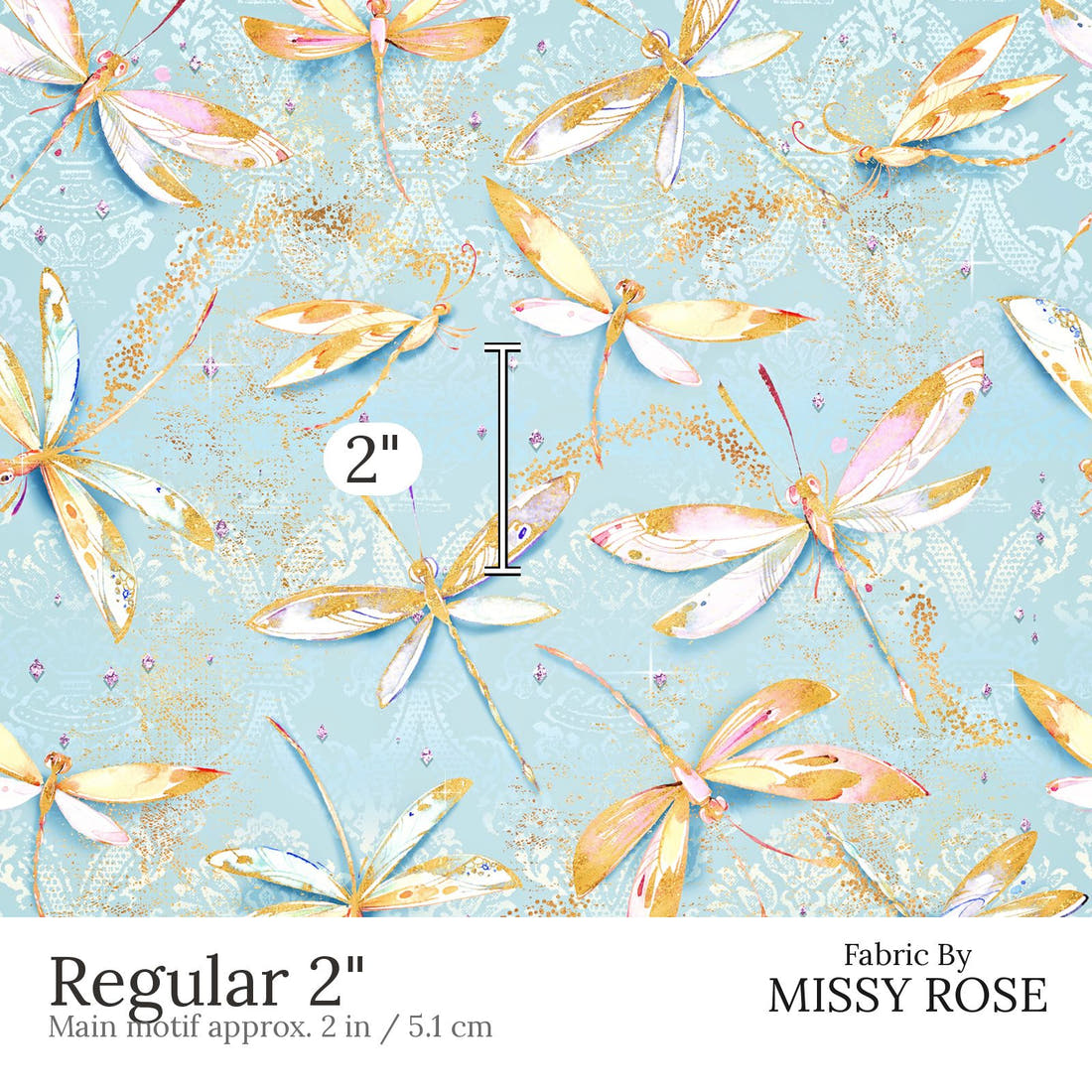 Design 549 Dragonfly Fabric Regular 2 inch print scale guide | Fabric by Missy Rose