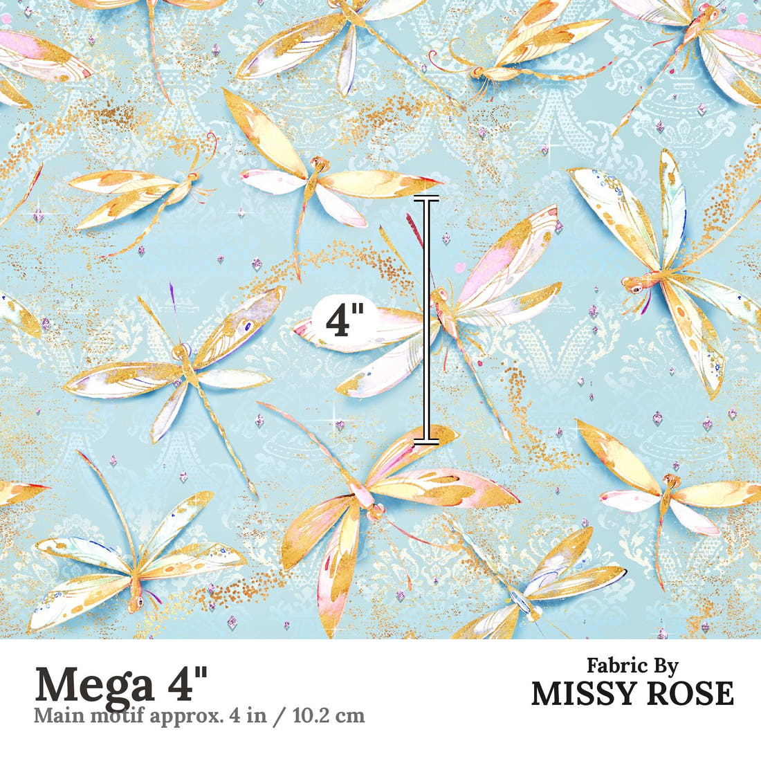 Design 549 Dragonfly Fabric Mega 4" - print scale | Fabric by Missy Rose
