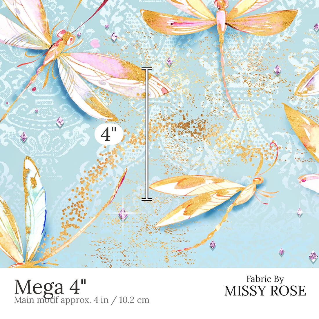 Design 549 Dragonfly Fabric Mega 4 inch print scale guide | Fabric by Missy Rose