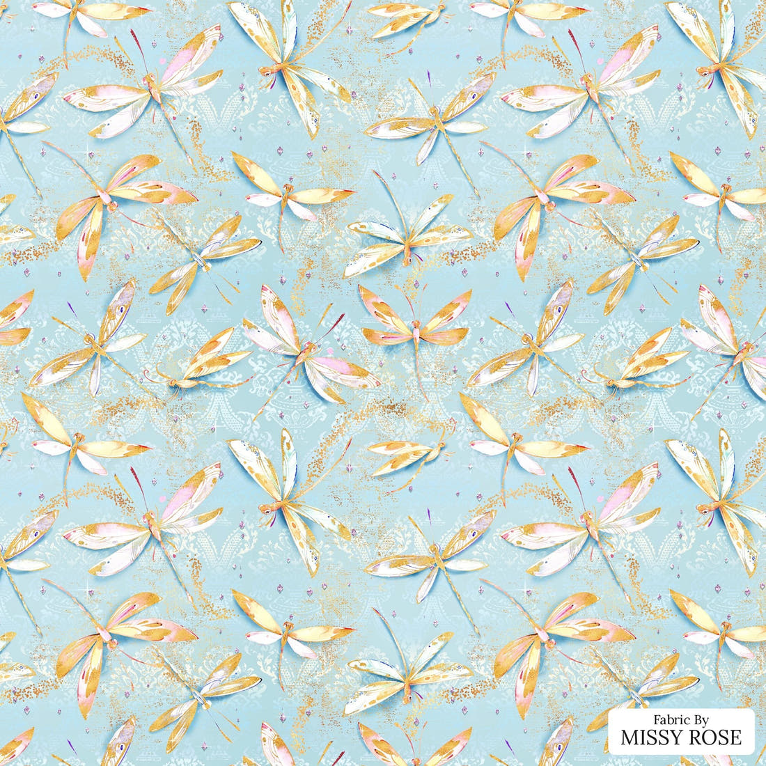 Design 549 Dragonfly Fabric - flat view of the print, zoom in for detail | Fabric by Missy Rose