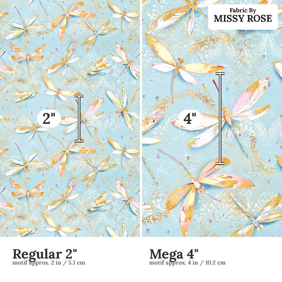 Design 549 Dragonfly Fabric size comparison - print scale | Fabric by Missy Rose