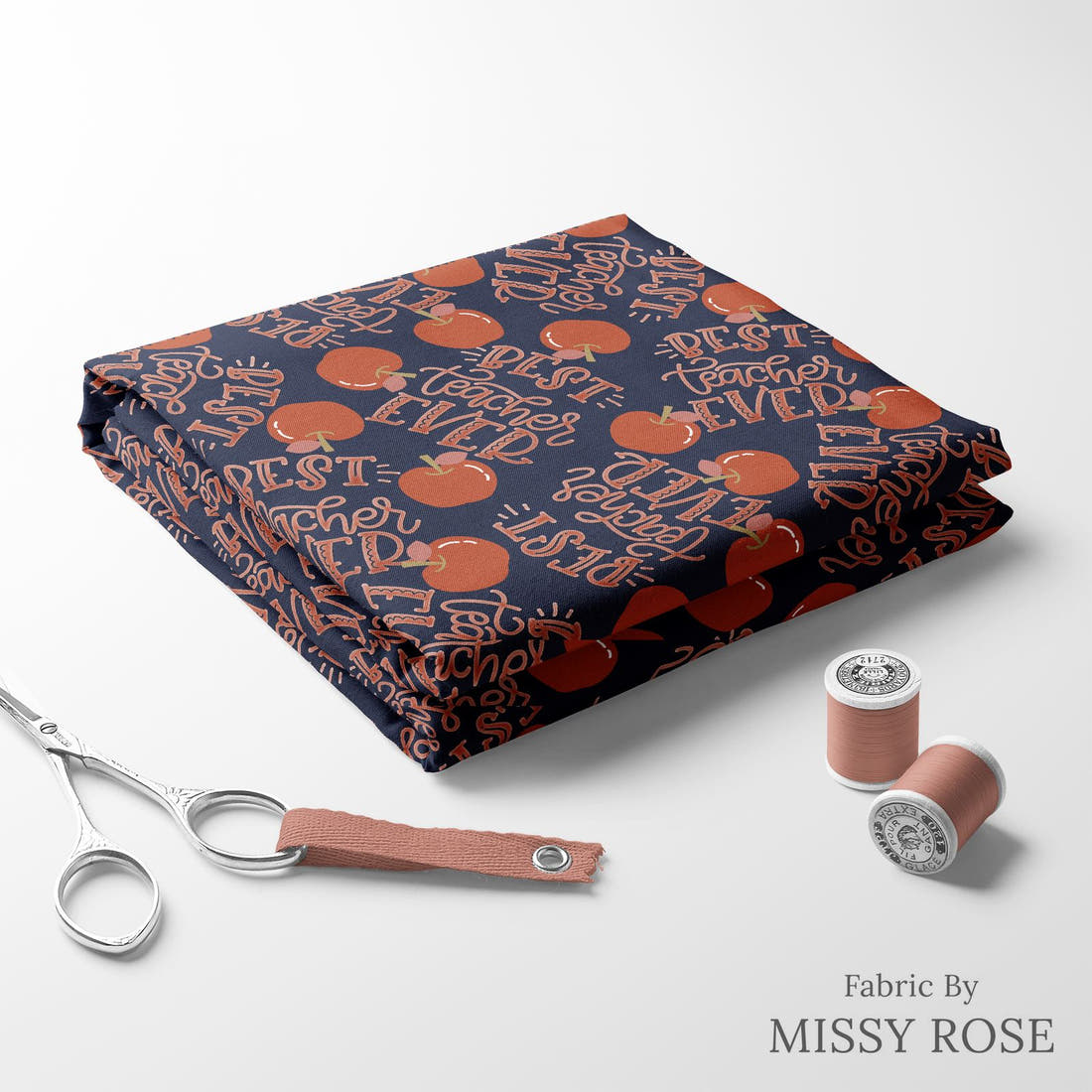 Design 55 Best Teacher Fabric folded fabric stack with matching thread – pre-order fabric Australia | Fabric by Missy Rose