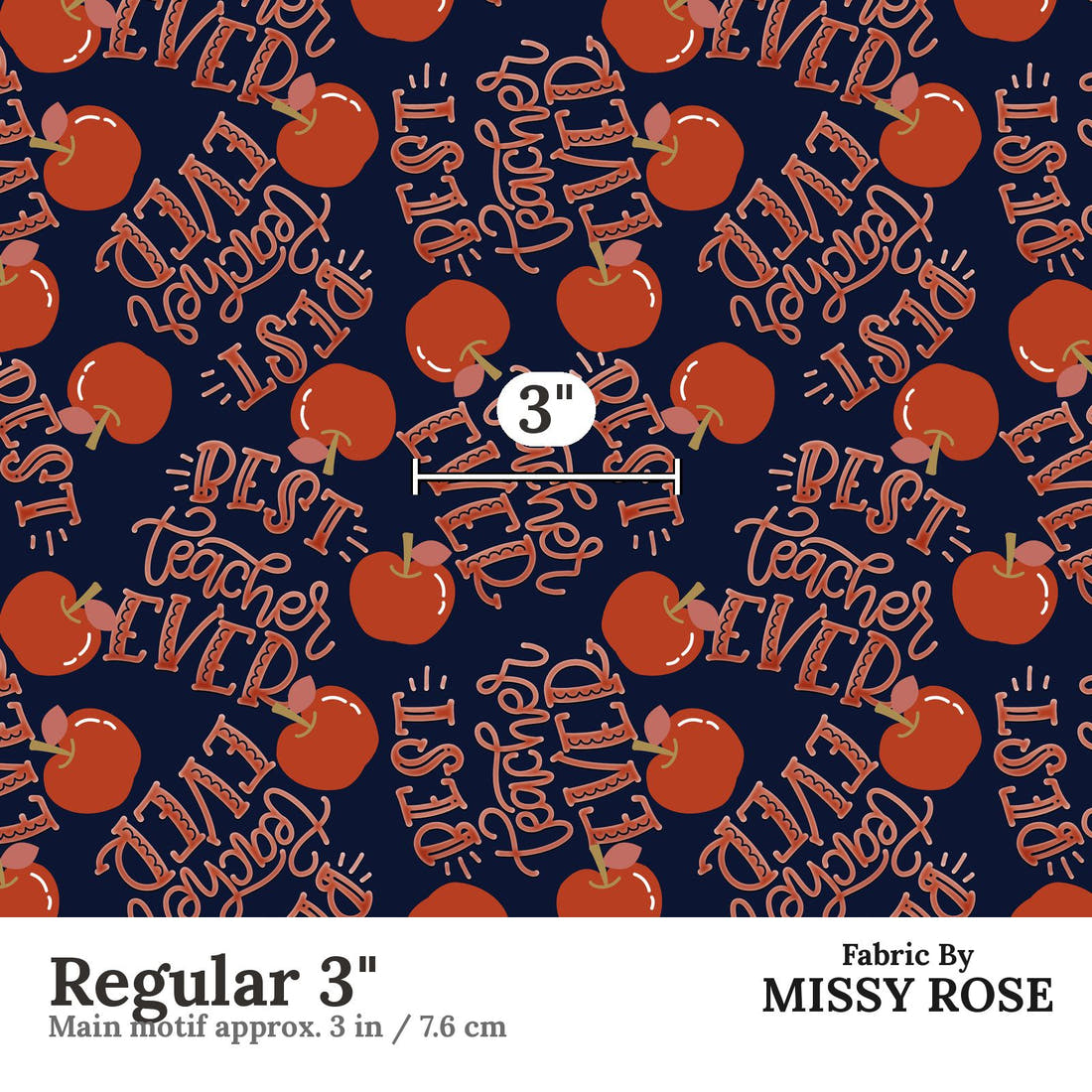 Design 55 Best Teacher Fabric Regular 3" - print scale | Fabric by Missy Rose
