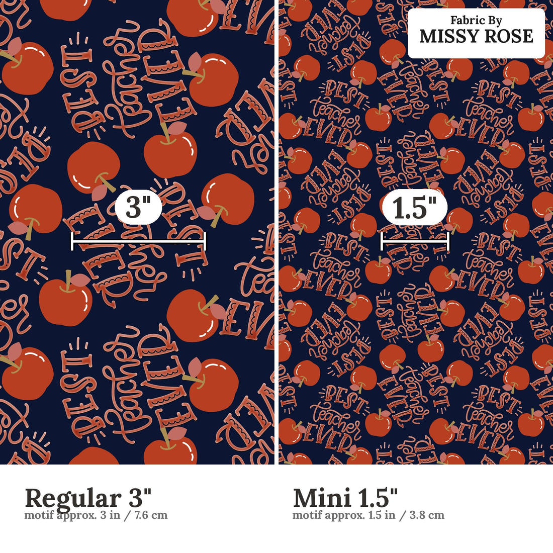 Design 55 Best Teacher Fabric size comparison - print scale | Fabric by Missy Rose