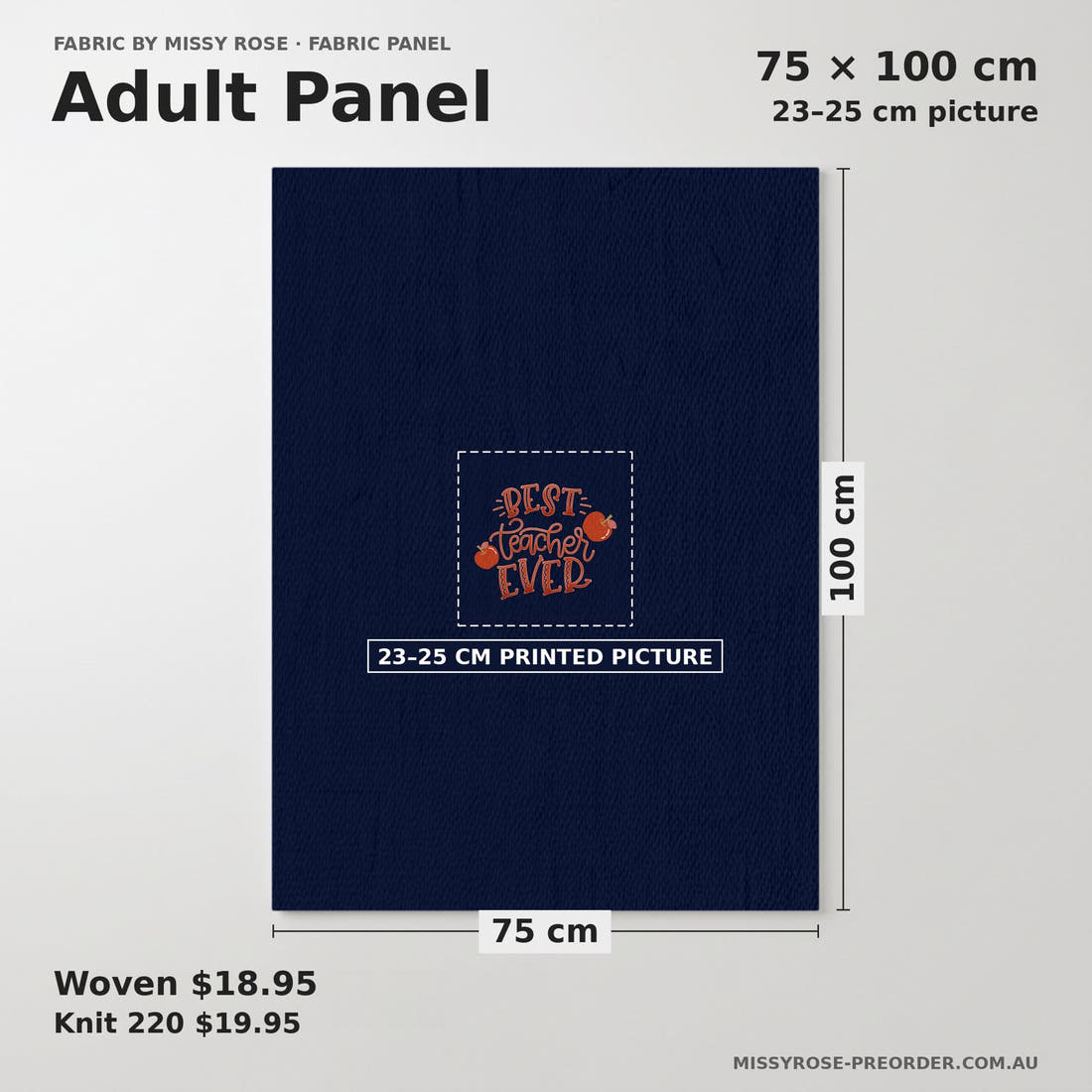 Design 55 Best Teacher Panel adult panel sizing – 23–25 cm printed picture on 75 × 100 cm fabric | Fabric by Missy Rose