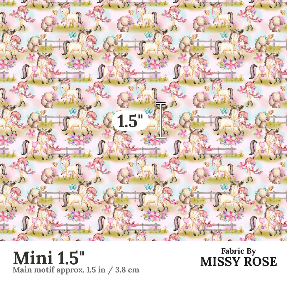 Design 552 Pink Pony Fabric Mini 1.5" - print scale | Fabric by Missy Rose