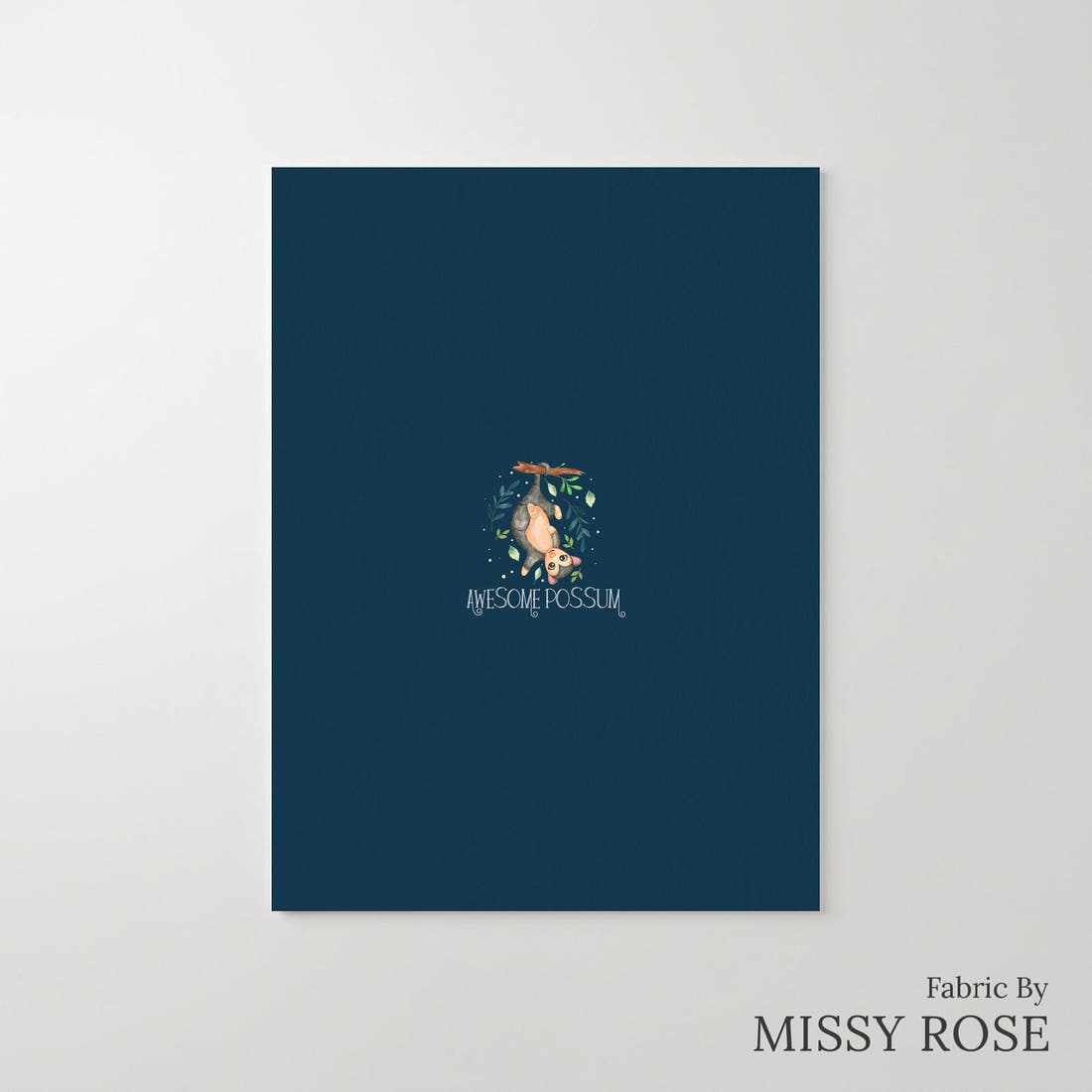 Design 553 Navy Possum Panel – printed fabric panel with centred picture, custom printed to order | Fabric by Missy Rose