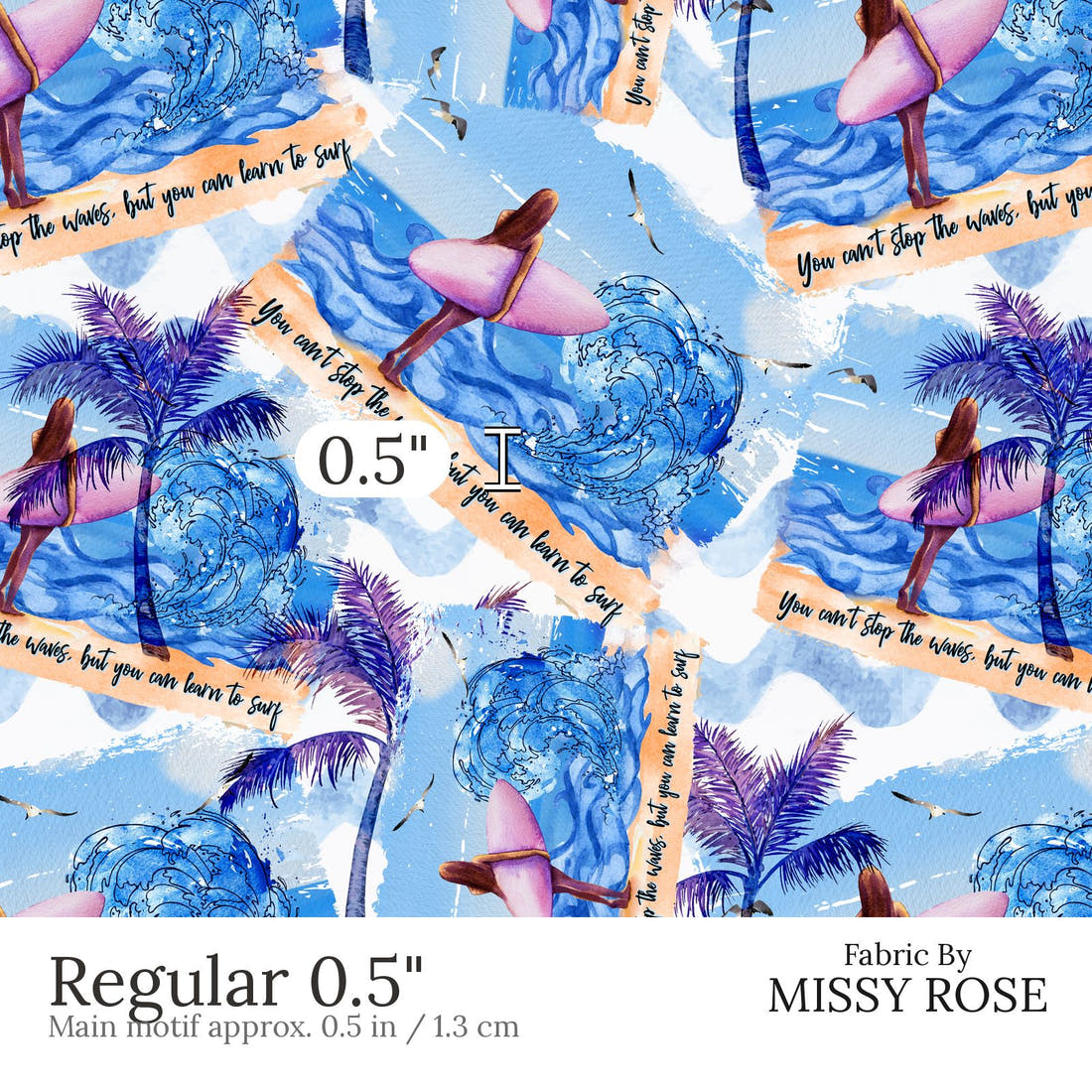 Design 554 Surfing Fabric Regular 0.5 inch print scale guide | Fabric by Missy Rose