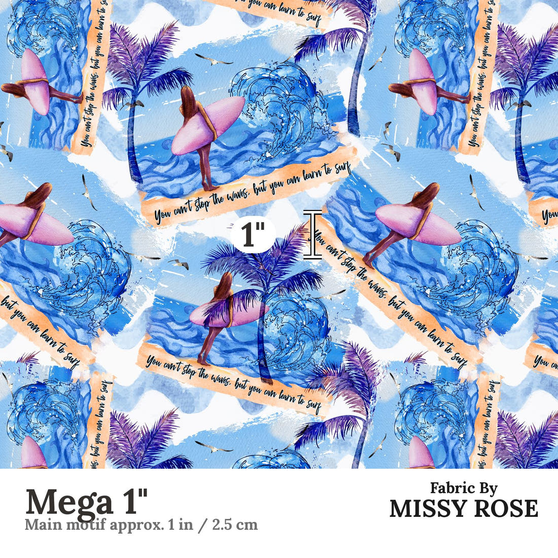 Design 554 Surfing Fabric Mega 1" - print scale | Fabric by Missy Rose