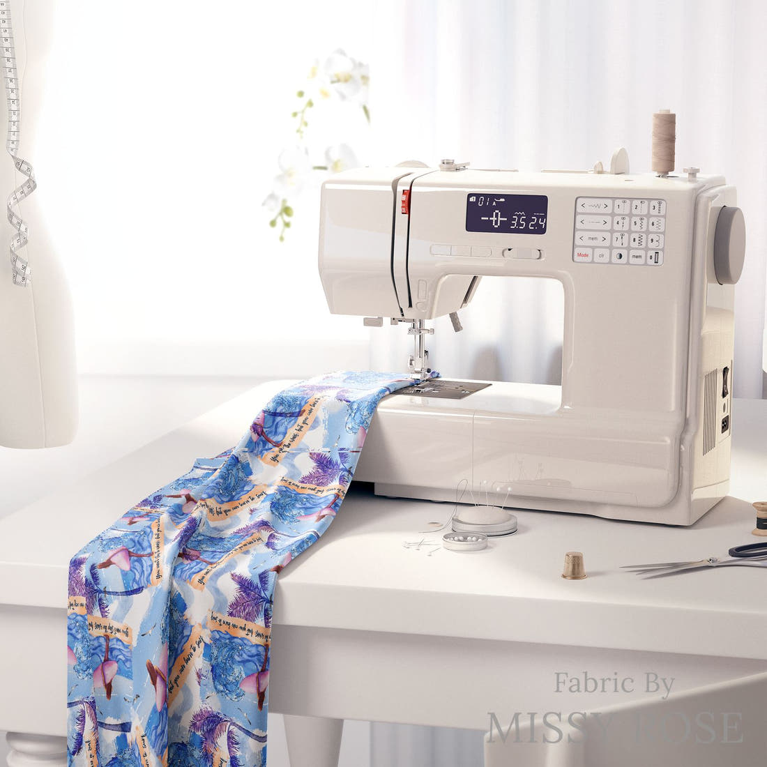 Design 554 Surfing Fabric on a sewing machine – premium fabric for sewing projects | Fabric by Missy Rose