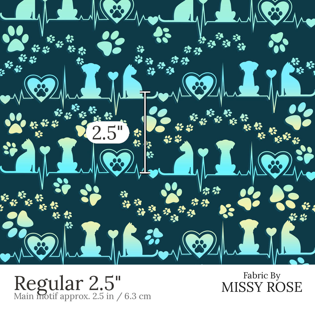 Design 555 Vet Fabric Regular 2.5 inch print scale guide | Fabric by Missy Rose