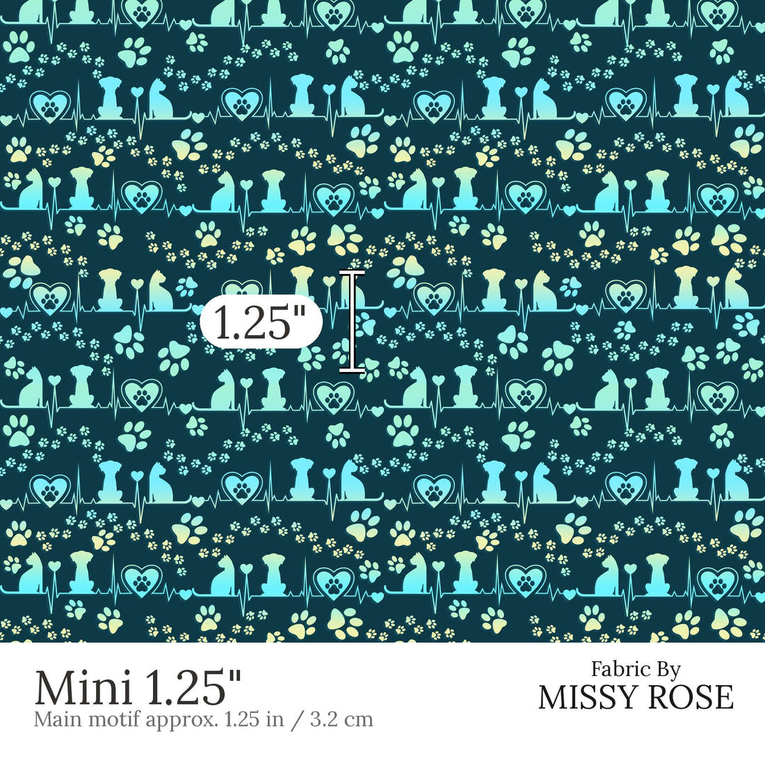 Design 555 Vet Fabric Mini 1.25 inch print scale guide | Fabric by Missy Rose