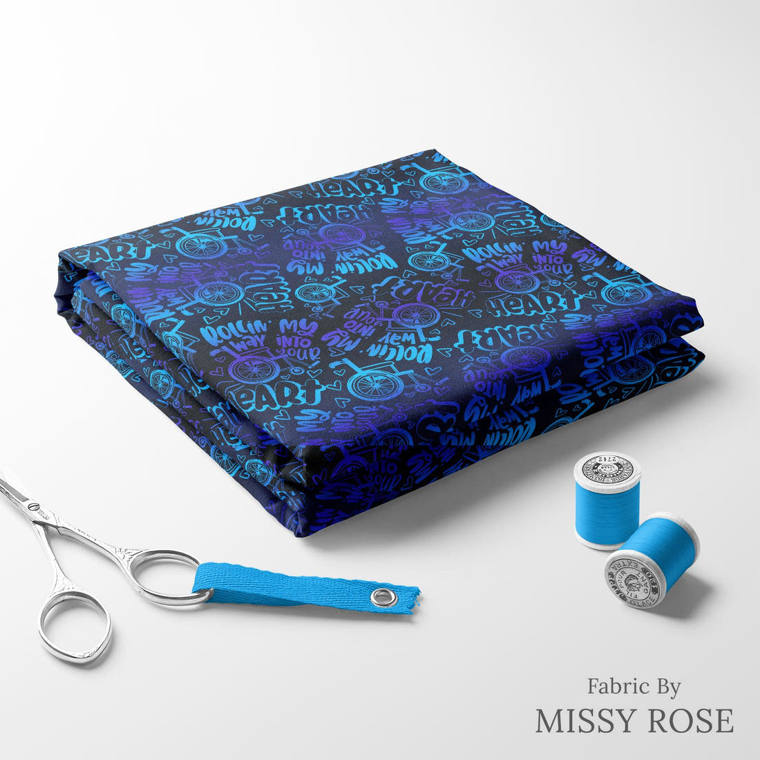 Design 557 Rollin Fabric folded fabric stack with matching thread – pre-order fabric Australia | Fabric by Missy Rose