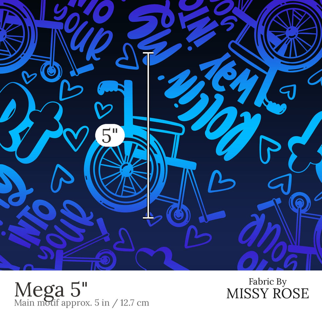 Design 557 Rollin Fabric Mega 5 inch print scale guide | Fabric by Missy Rose