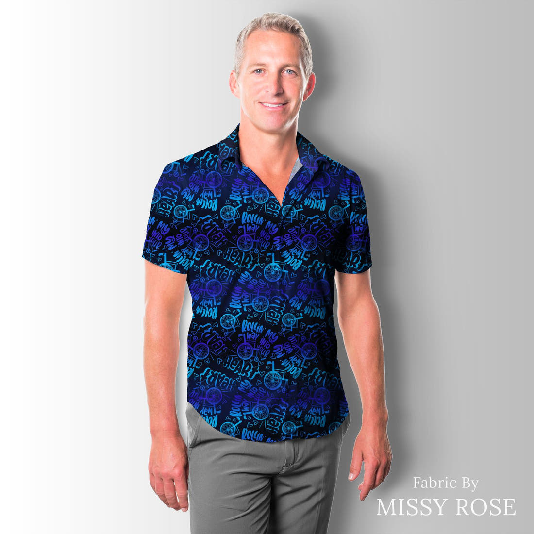 Design 557 Rollin Fabric sewn into a men's shirt – see how the print looks made up | Fabric by Missy Rose