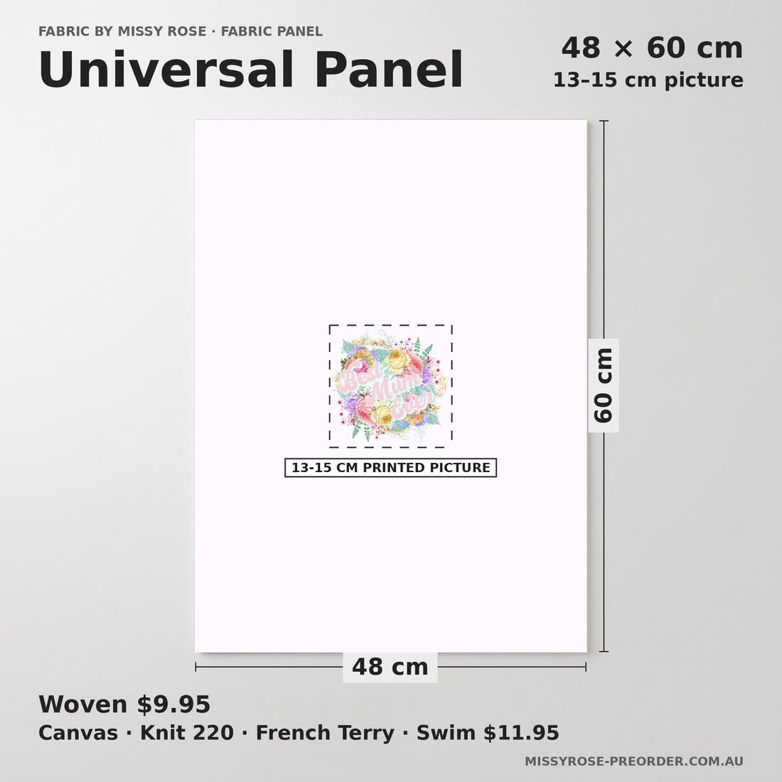 Design 558 Pastel Floral Panel universal panel sizing – 13–15 cm printed picture on 48 × 60 cm fabric | Fabric by Missy Rose