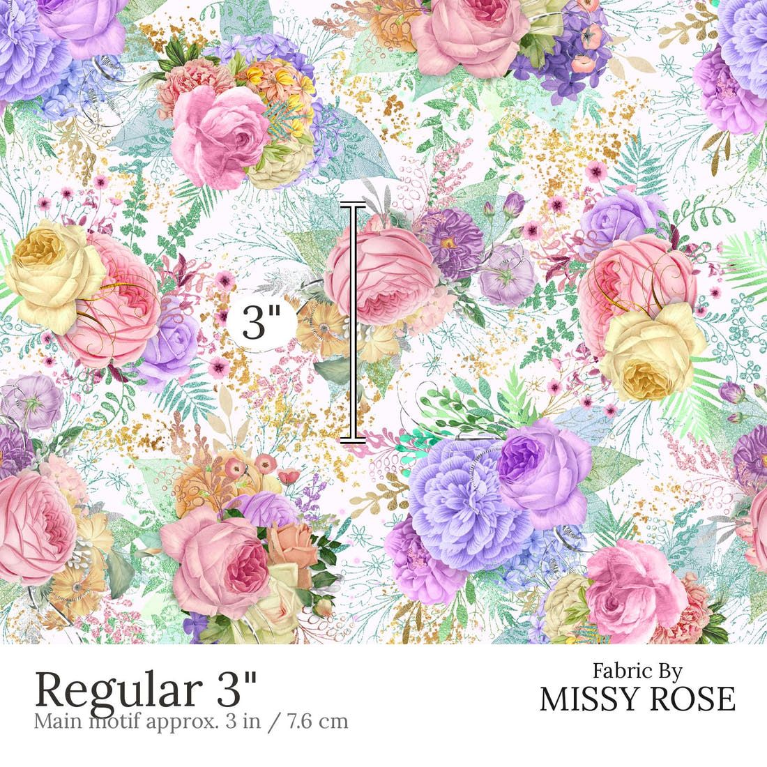 Design 558 Pastel Floral Fabric Regular 3 inch print scale guide | Fabric by Missy Rose