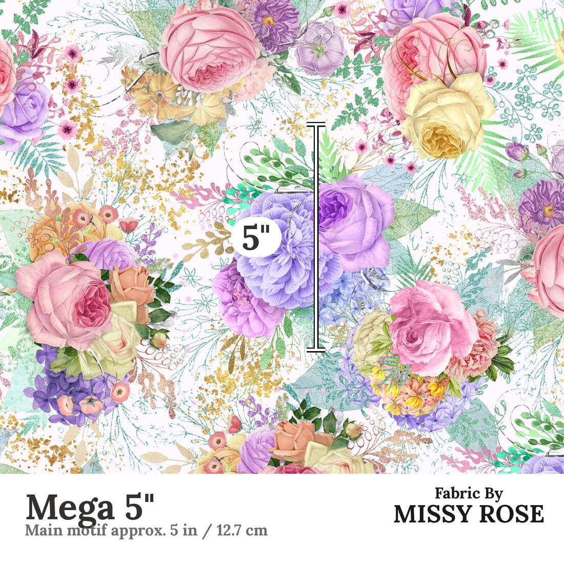 Design 558 Pastel Floral Fabric Mega 5" - print scale | Fabric by Missy Rose
