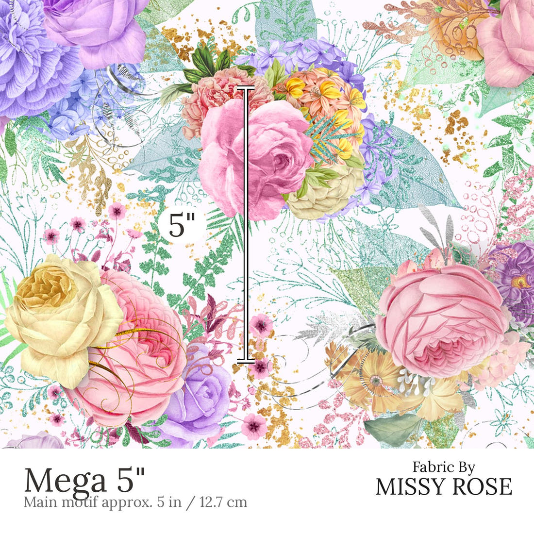 Design 558 Pastel Floral Fabric Mega 5 inch print scale guide | Fabric by Missy Rose