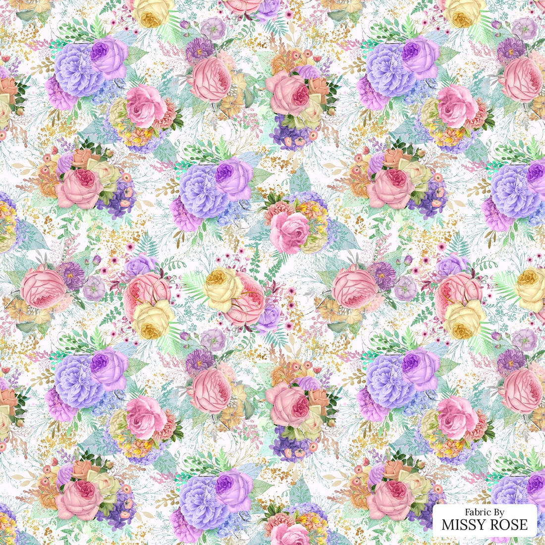 Design 558 Pastel Floral Fabric - flat view of the print, zoom in for detail | Fabric by Missy Rose