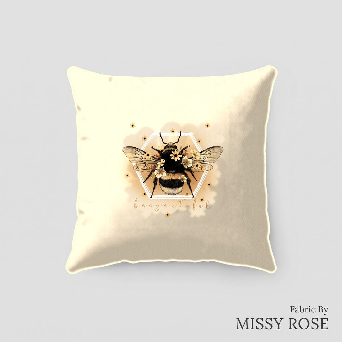 Design 56 Yellow Bee Panel sewn into a cushion – see how the panel looks made up | Fabric by Missy Rose