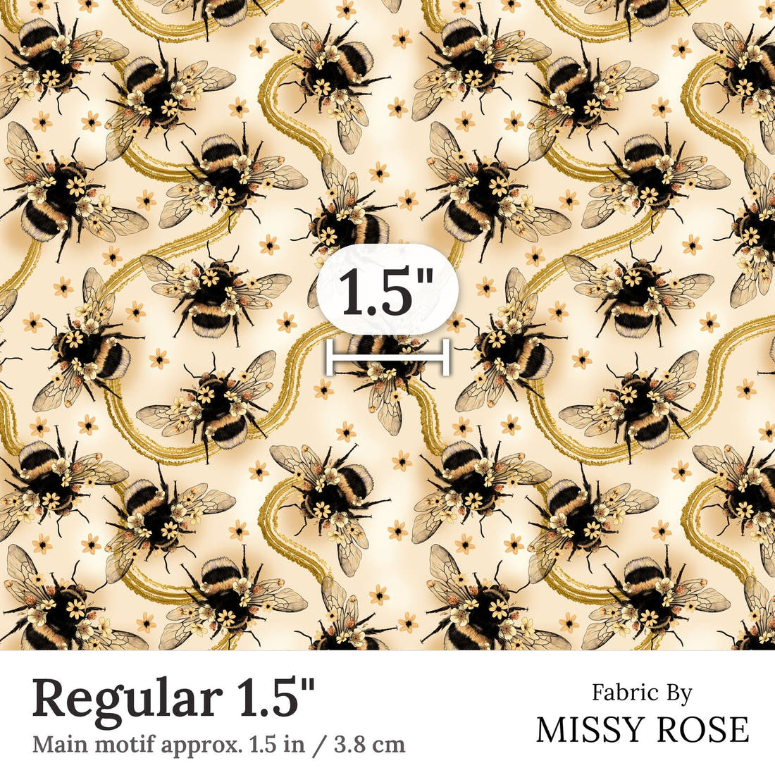 Design 56 Yellow Bee Fabric Regular 1.5 inch print scale guide | Fabric by Missy Rose