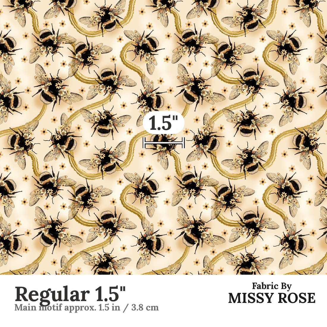 Design 56 Yellow Bee Fabric Regular 1.5" - print scale | Fabric by Missy Rose