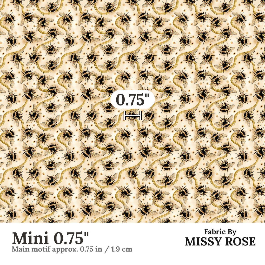 Design 56 Yellow Bee Fabric Mini 0.75" - print scale | Fabric by Missy Rose