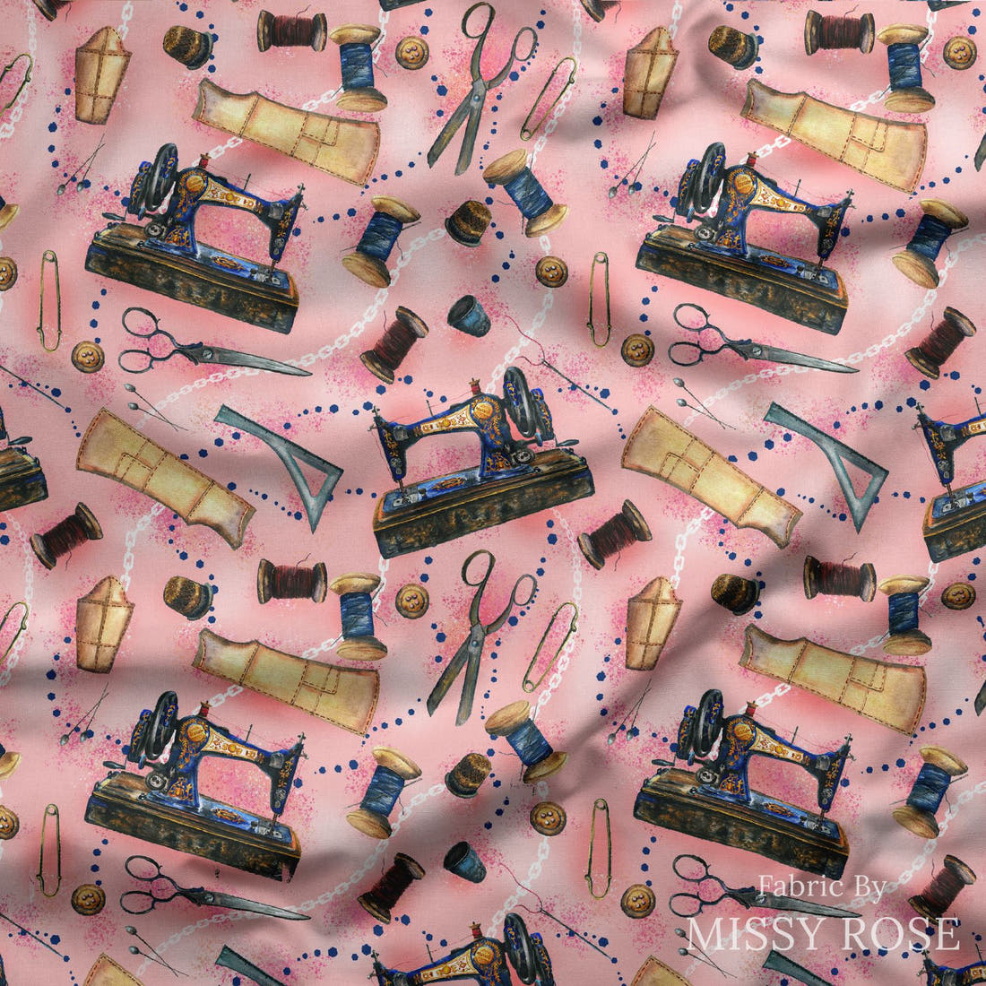 Design 560 Pink Sewing Fabric draped fabric mockup – custom printed fabric by the metre | Fabric by Missy Rose