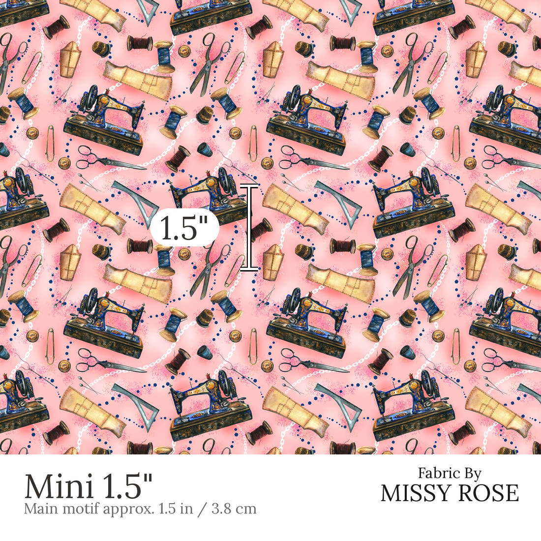 Design 560 Pink Sewing Fabric Mini 1.5 inch print scale guide | Fabric by Missy Rose