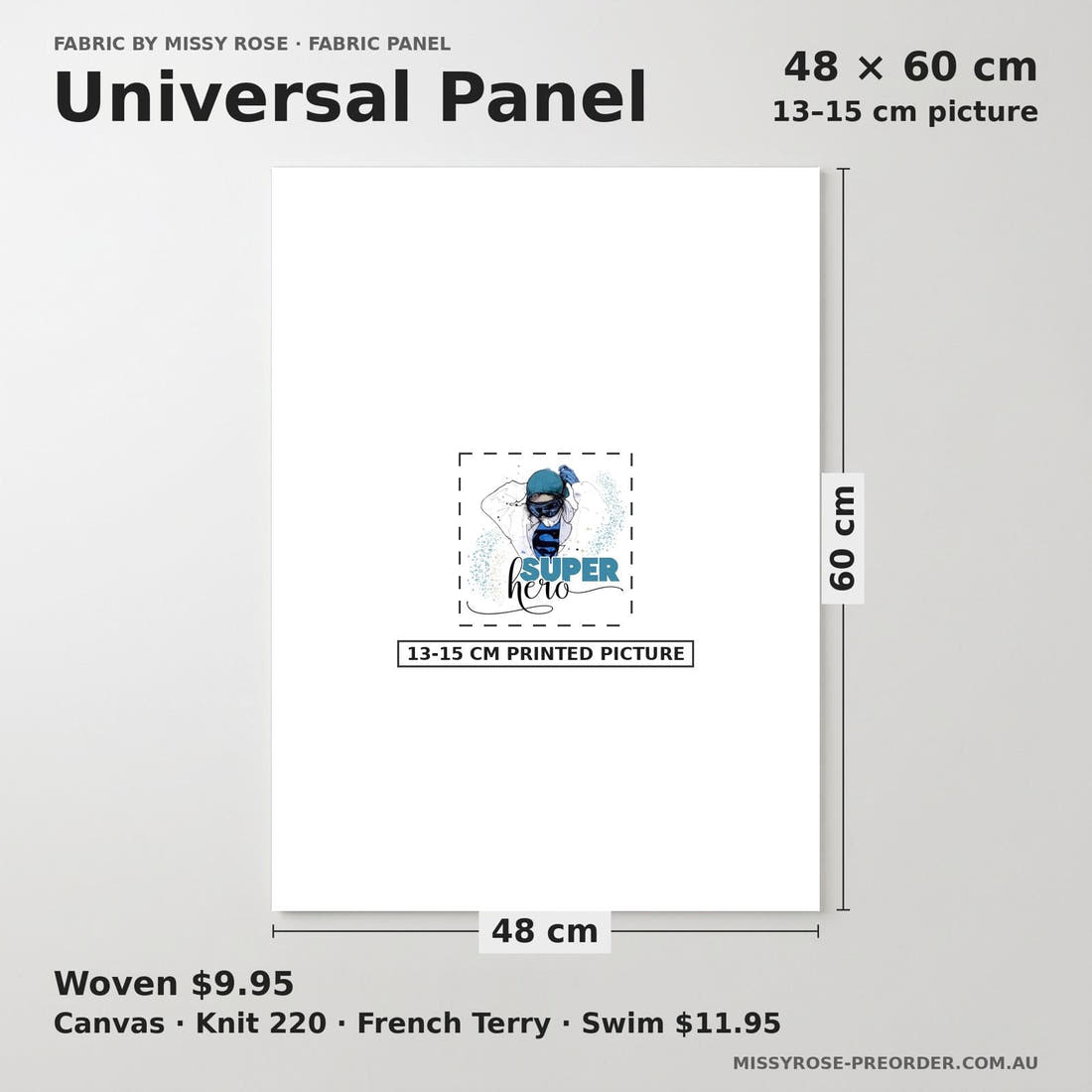 Design 561 Superhero Nurse Panel universal panel sizing – 13–15 cm printed picture on 48 × 60 cm fabric | Fabric by Missy Rose