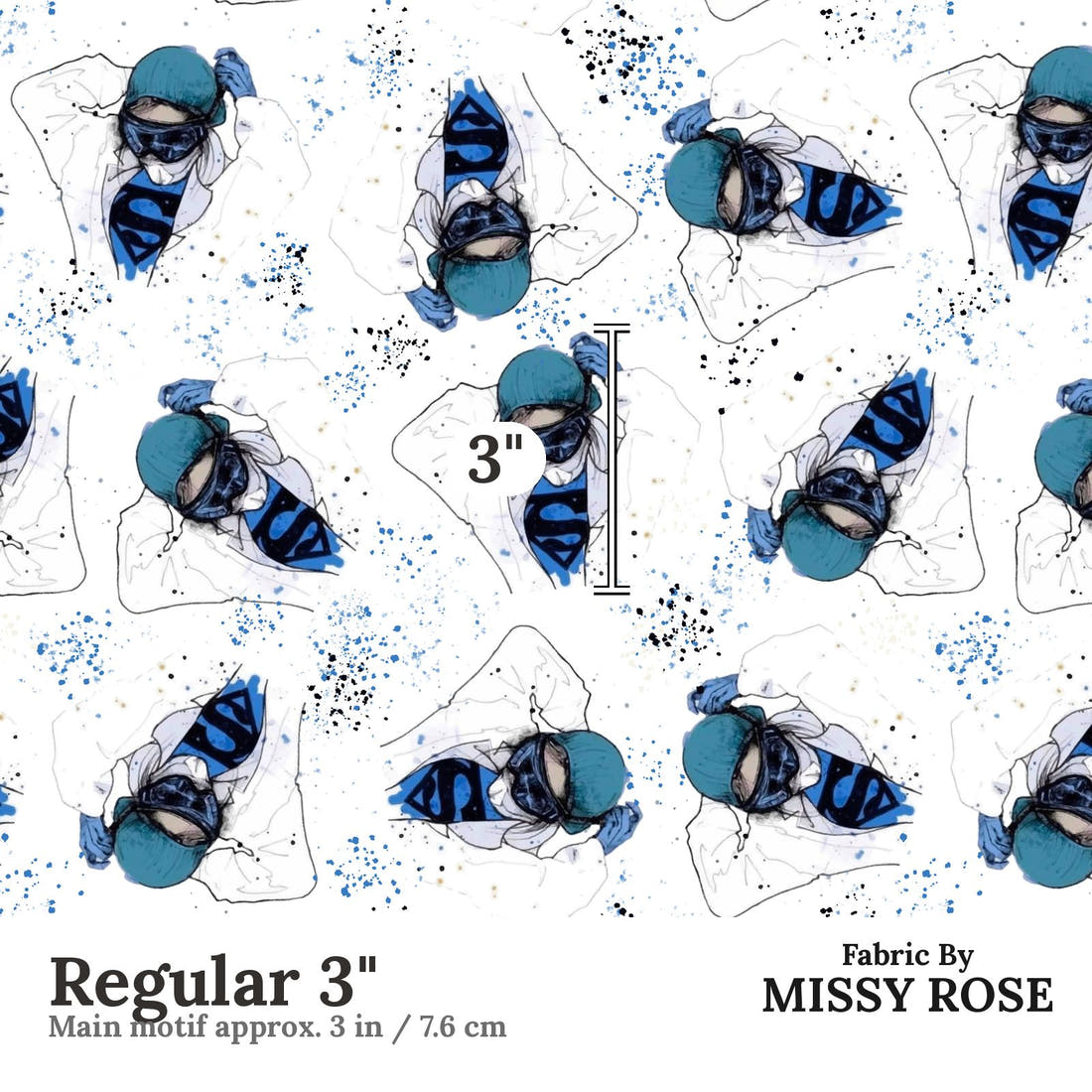 Design 561 Superhero Nurse Fabric Regular 3" - print scale | Fabric by Missy Rose