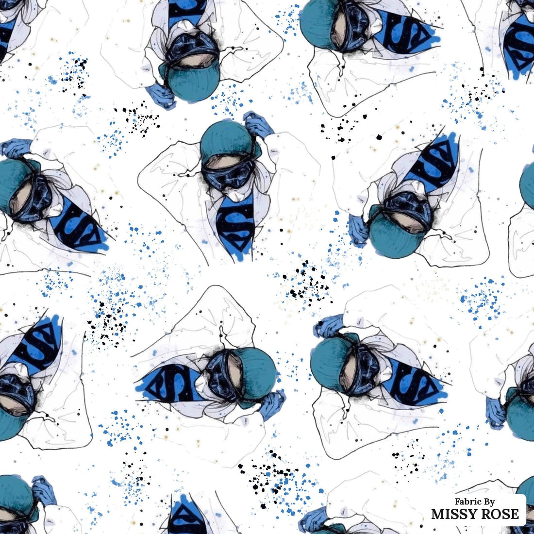 Design 561 Superhero Nurse Fabric - flat view of the print, zoom in for detail | Fabric by Missy Rose