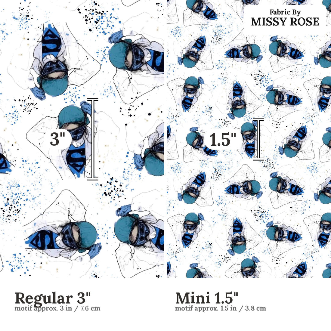 Design 561 Superhero Nurse Fabric size comparison - print scale | Fabric by Missy Rose