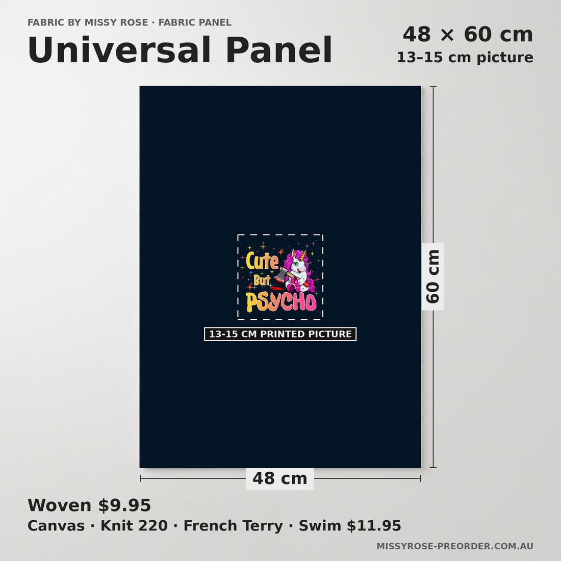 Design 562 Cute But Physco Panel universal panel sizing – 13–15 cm printed picture on 48 × 60 cm fabric | Fabric by Missy Rose